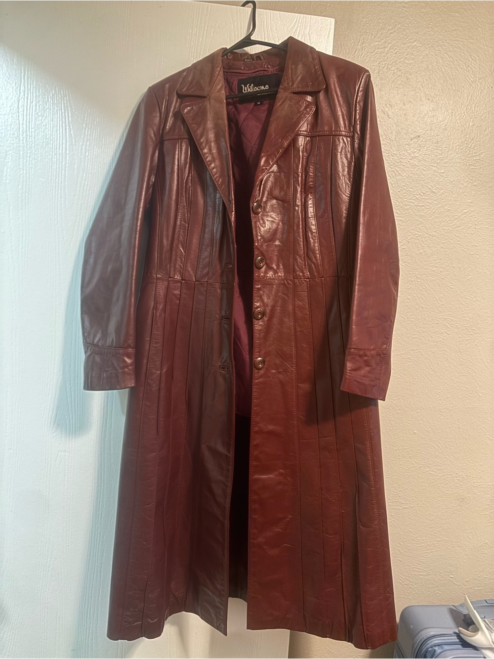 Wilsons Leather Women's Long Burgundy Leather Coat